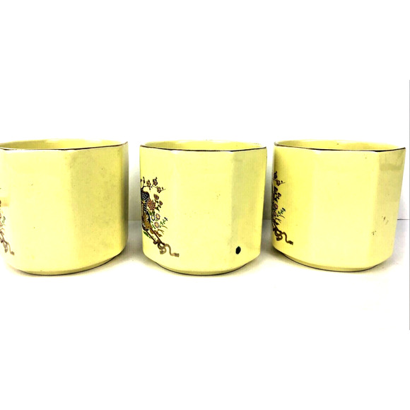Vintage Japanese‎ Sake Tea Cup 3 Piece Yellow Cart Design Octagon Rim Pin Stripe - Picture 5 of 9